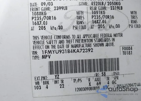 2004 Ford Escape Xlt z USA, uszkodzony, nr VIN 1FMYU93184KA72392